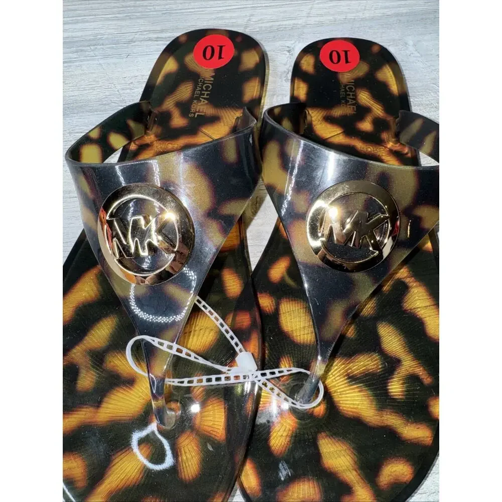 New Michael Kors Lillie Jelly Thong Tortoise Black/Brown Women's Sandals Size 10